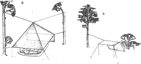 Схема установки тента в лесу